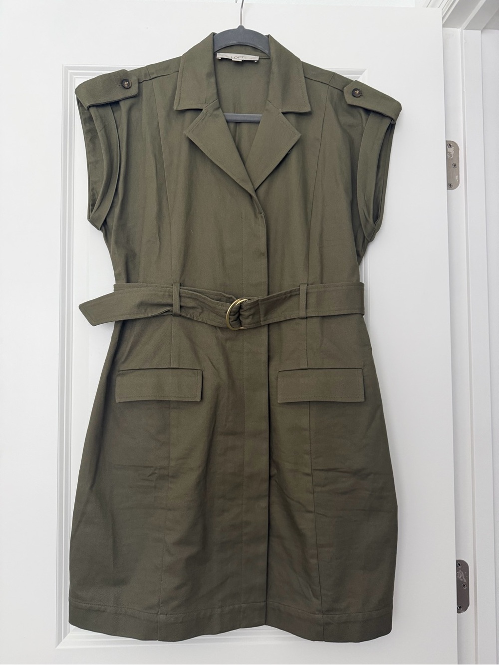 LOFT Olive Utility Shirtdress with Belted Waist